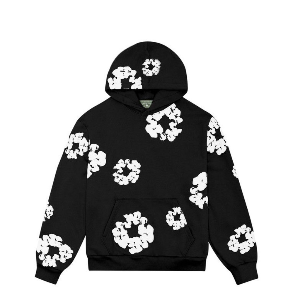 Floral Patterned Black and White Men's Hoodie